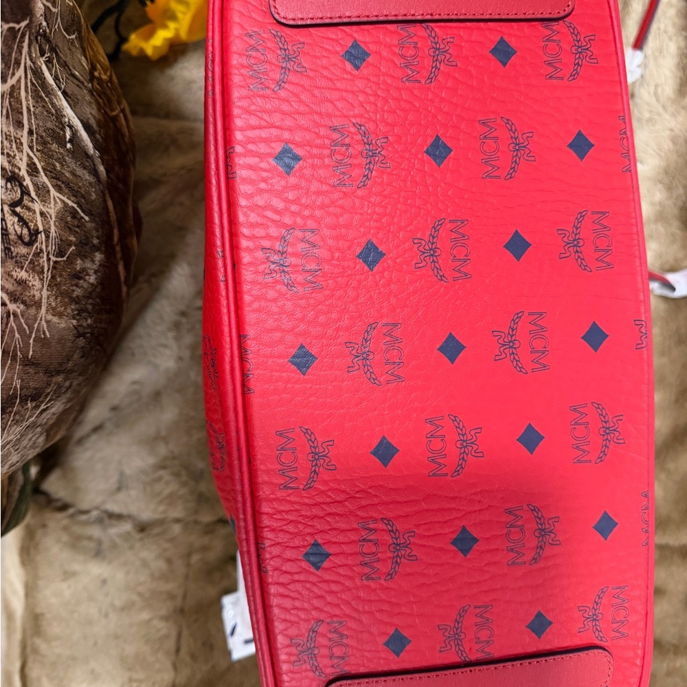 Mcm Red Backpack With Logo Pattern - image 3